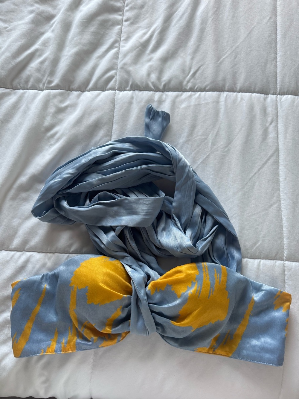House of Harlow 1960 Blue and Yellow Silk Bandeau with Sash